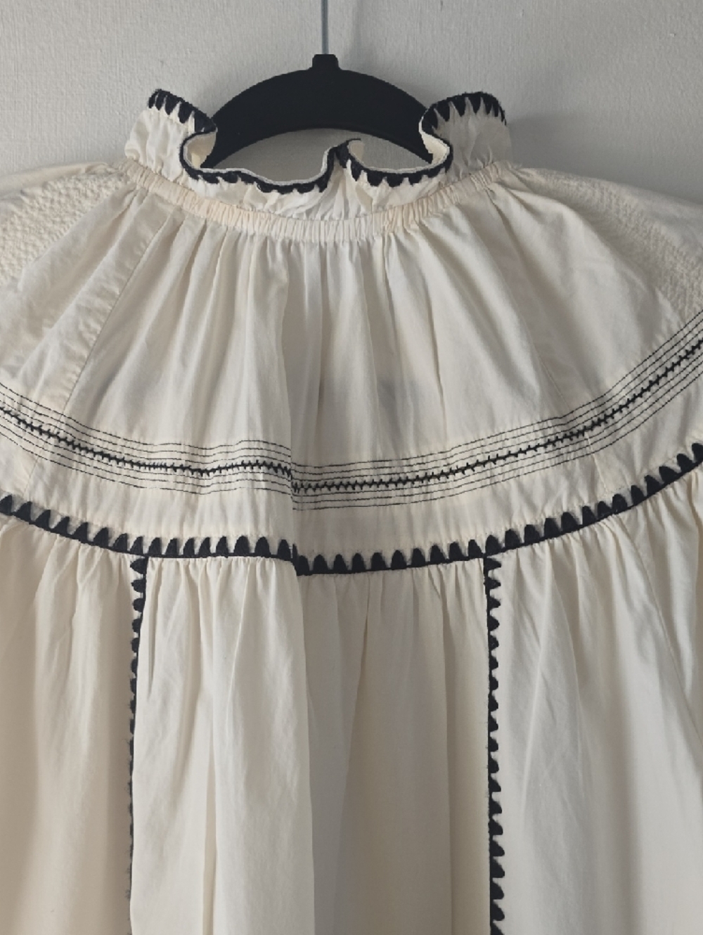 Ulla Johnson Desi Cream Mini Dress with Black Trim - Picture 7 of 7